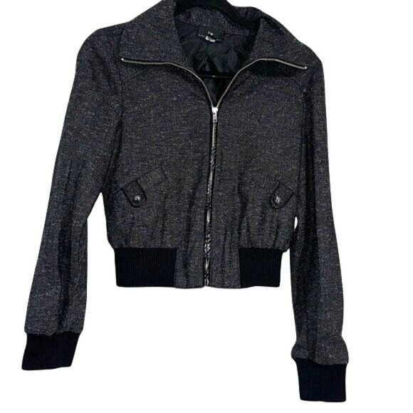 Iz Byer California Womens Gray Metallic Bomber Jacket With Zip Closure Ribbed He - Picture 1 of 9